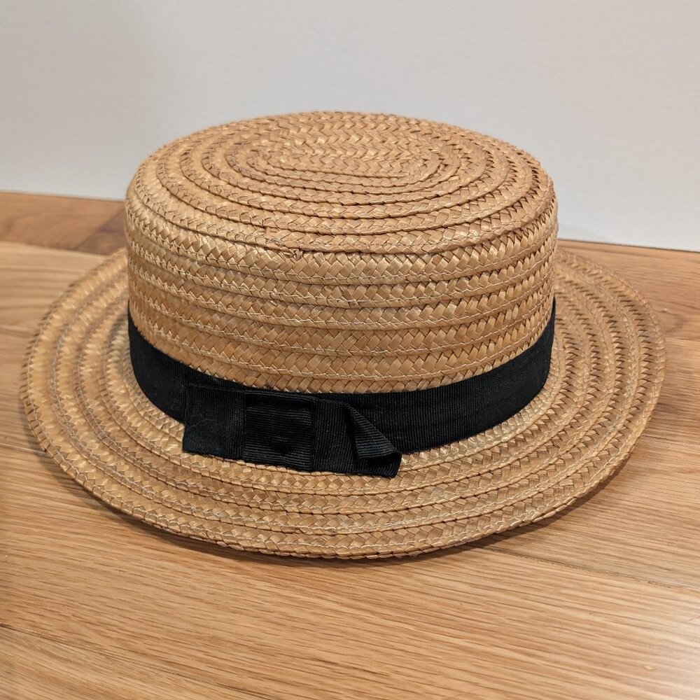 Women's Vintage Straw Skimmer/ Boater Hat